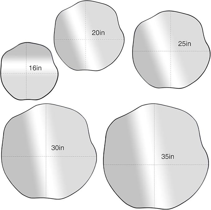 POZINO Irregular Mirror, 35" Large Asymmetrical Circle Mirrors, Black Scalloped Rounded Mirror, Modern Frameless Abstract Mirrors for Living Room Bedroom Bathroom Entryway Hallway Fireplace