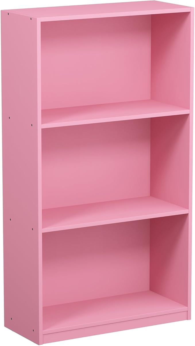 Furinno BASIC Book Shelf, 3-Tier Modern Bookshelf, Bookcase with Open Shelves, 9.3 x 21.8 x 39.5, for Living Room, Bedroom, Home Office, Pink