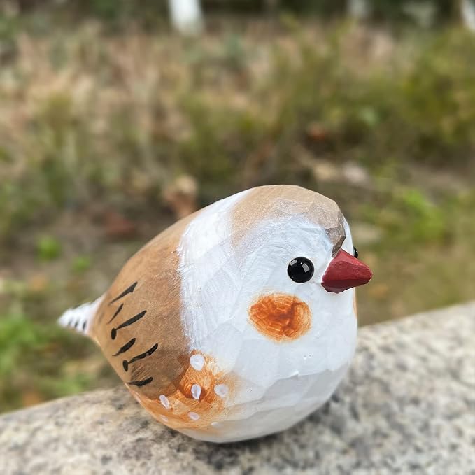 Bird Figurines Hand Carved Painted Wooden Statues for Home Decor, Gift for Bird Lovers,Housewarming, Birthday, Christmas, Anniversaries (NO.08-Brown Zebra Finch)