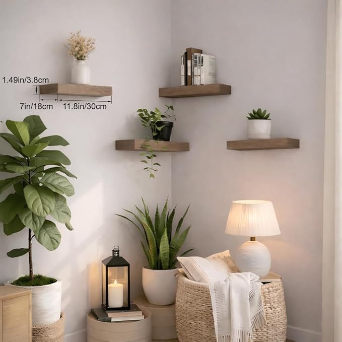 Bathroom Floating Shelves for Wall, Smoke Gray Small 11.8" Floating Shelf for Storage, Display and Farmhouse Rustic Home Decor, Perfect Over Toilet for Bedroom, Kitchen or Living Room, 2-Pack