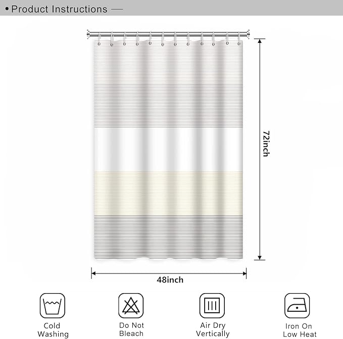 Abstract Stripes Shower Curtain for Bathroom Brown and Yellow Lines Geometric Pattern Bath Curtain Waterproof Polyester Fabric Shower Curtains with Hooks Modern Home Decorative, 48x72 Inch