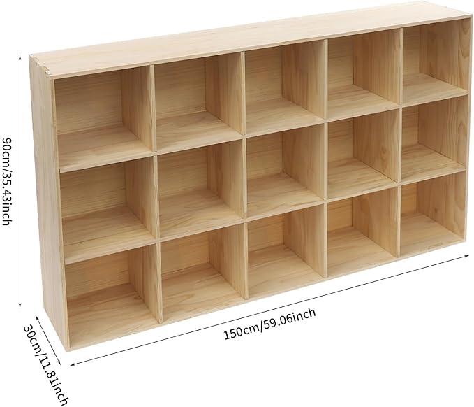 15-Cube Storage Organizer Solid Wood Cube Shelf with Deep Compartments, 220 lbs Capacity Wooden Cubby Bookcase for Living Room, Office, Dorm (15 Cube)