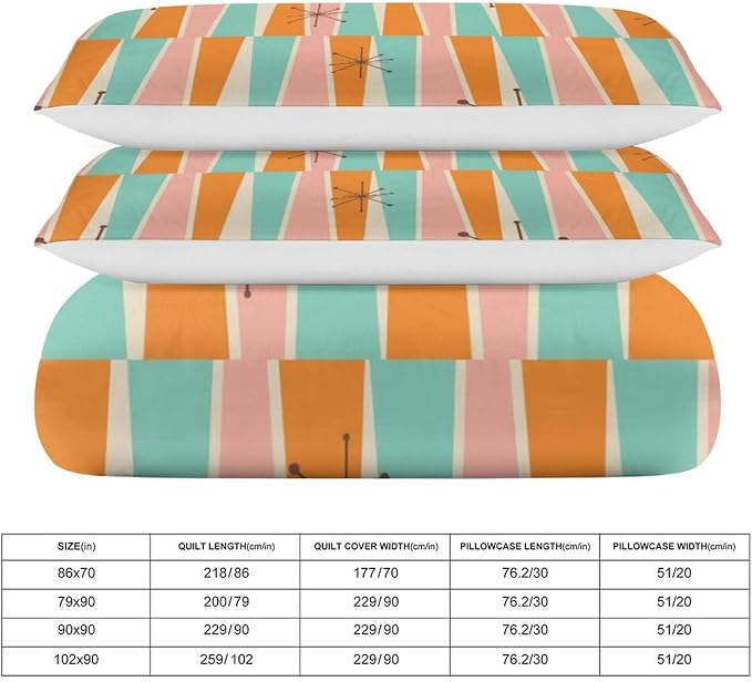Modern Mid Century Duvet Cover Queen Retro Atomic Bedding Set, Rainbow Grid Comforter Cover Vintage Fifties 1950s Bed Set，Abstract Art Bedding 3 Piece (1 Duvet Cover 102"x90" + 2 Pillow Sham 20"x30")