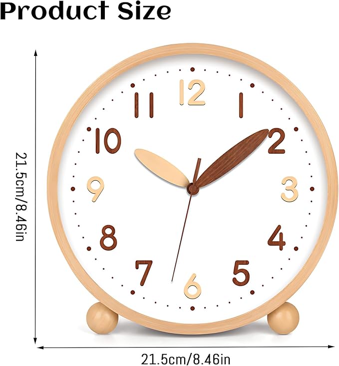 Maxspace Wooden Table Clock,8in Silent Non-Ticking Desk Clock,Battery Operated Desktop Analog Clock for Living Room Bedroom Kitchen Office Classroom Decor (Log - Double Wood Font)