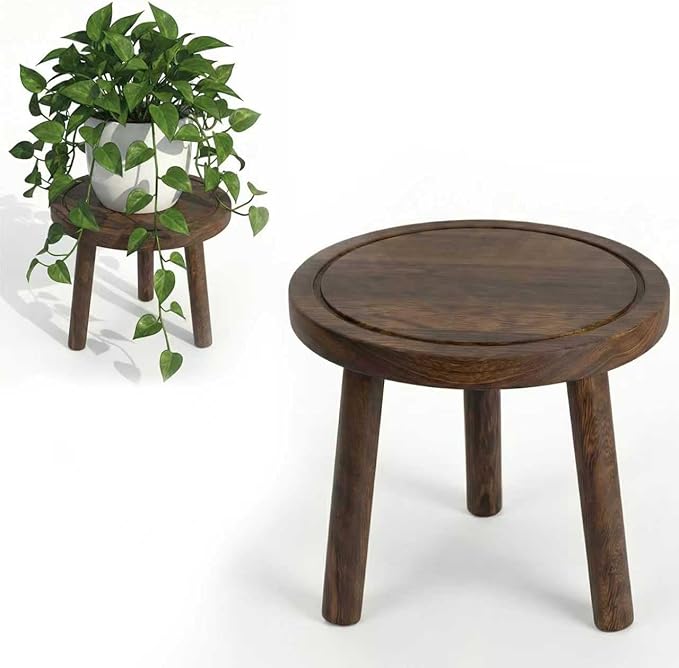 Wood Plant Stands Indoor, 1-Pack Single Plant Stand for 6-12 Inch Pots, Mid-Century Modern Plant Stool, Tall Wooden Plant Stand for Large Plants Perfect Fit for Living Room, Balcony, Office (Dark Brown)