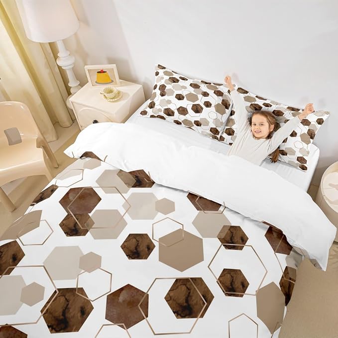 Erosebridal Brown Geometric Duvet Cover | Royal Blue Modern Abstract Kids Bedding Sets Geometric Marble Art Bed Set Queen | Watercolor Hexagon Print Bed Cover for Men Women