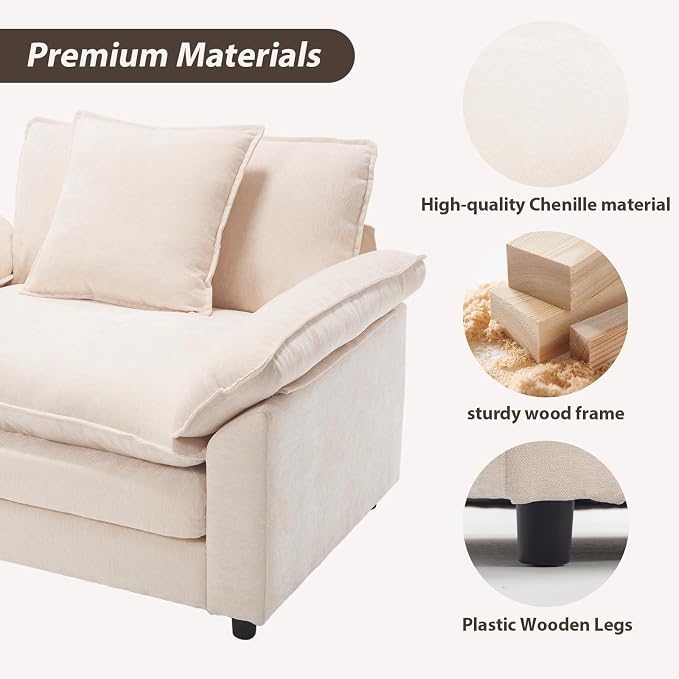 Oversized Chair Set of 2, Comfy Accent Chair Large Upholstered Armchair with Extra Thick and Deep Seat Lounge Sofa for Living Room,Bedroom,Apartment, Beige