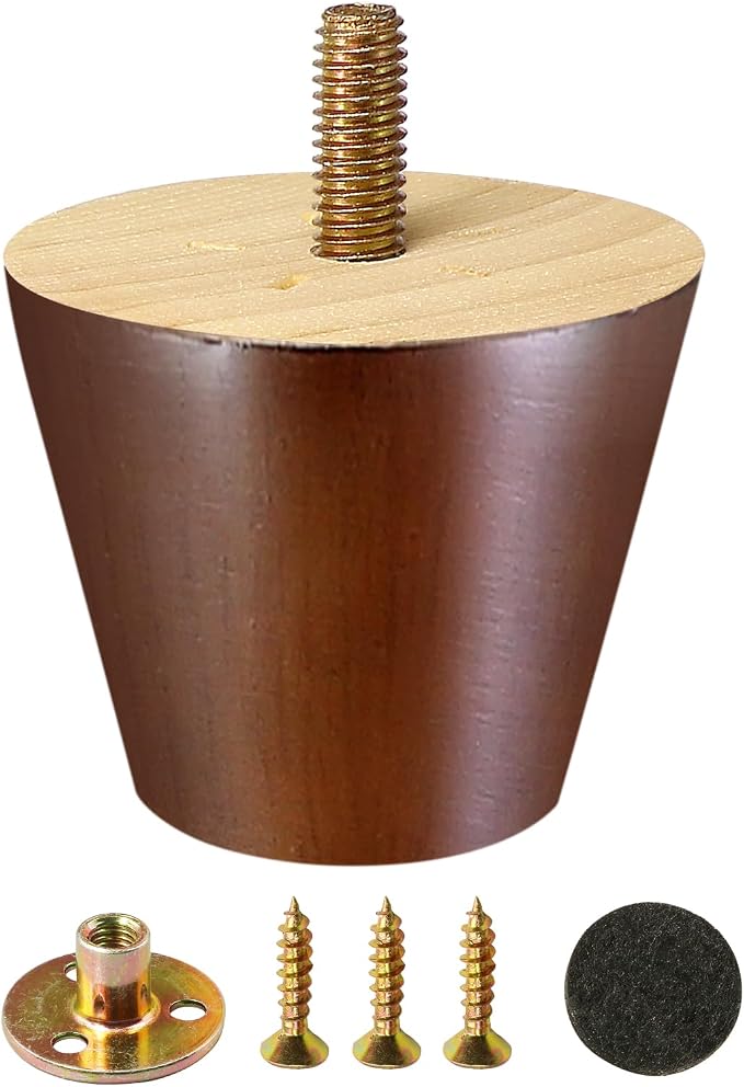 FoDau770 Brown Rubber Wood Furniture Legs 2 Inches, 5/16" UNC Straight Tapered Wood Feet Mid Century Sofa Legs, Wooden Furniture Feet Replacement Parts for Cabinet Couch Dresser Chair Ottoman Table