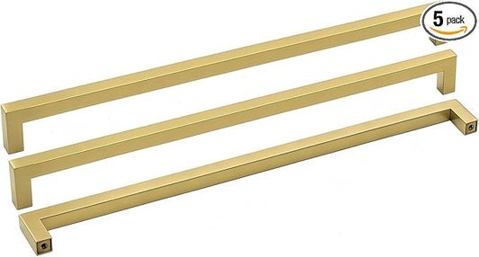 goldenwarm 18in Cabinet Pulls Kitchen Cabinet Hardware - LSJ12GD458 Cabinet Door Hardware Pull Handles for Dresser Drawers Gold Drawer Pulls 5 Pack
