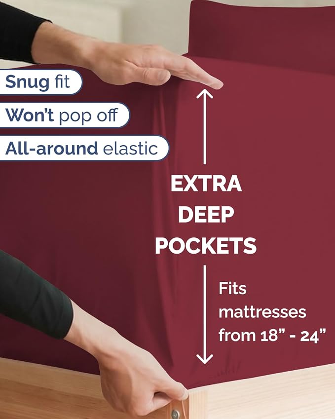 Extra Deep Twin XL Sheet Set - 4 Piece College Dorm Bed Sheets Set with Extra Deep Pockets - Ultra-Soft, Comfy & Breathable Bedding for Women, Men, Kids & Teens - Wrinkle & Fade Resistant - Burgundy
