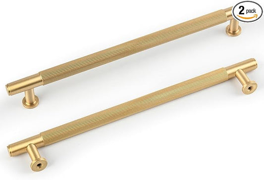 Solid Brass Kitchen Cabinet Pulls,7-1/2 Inch Brushed Matt Gold Dresser Drawer Handles, Modern Furniture Hardware Door Pulls for Cupborard Wardrobe Closet Vanity