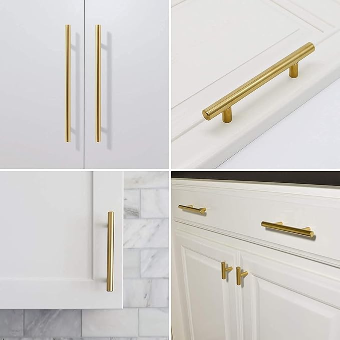 Haliwu 60 Pack Cabinet Handles Brass Gold Cabinet Pulls 3-3/4 Inch Hole Center Drawer Pulls Modern Bar Dresser Handles for Bathroom Kitchen Bedroom