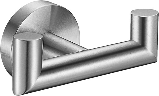 Towel Hooks for Bathrooms, Brushed Nickel Towel Hook for Kitchen Bathroom, SUS304 Stainless Steel Coat Hook, Heavy Duty Double Holder Robe Hooks for Hanging Towels, Coats, Sponges,Wall Mount, 1 Pack ﻿