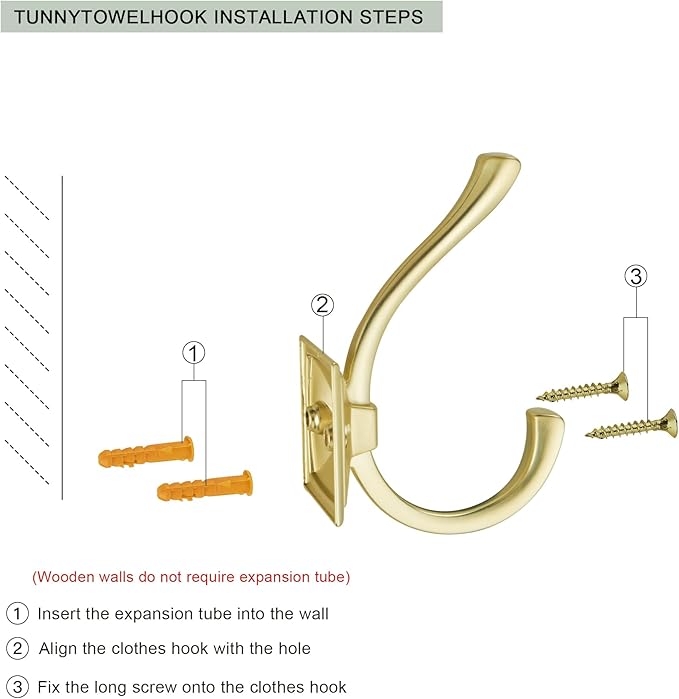 TUNNY 5 Pack Antique Design Wall Hanging Coat Hooks - Brushed Gold Coat Hooks Towel Hook for Entry Shoe Cabinet, Wardrobe Bathroom Bedroom Furniture Hardware