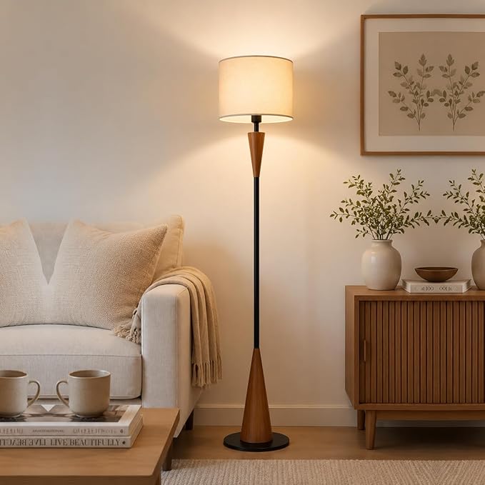 Floor Lamps for Living Room,61.5" Wood Floor Lamp,Retro Farmhouse Standing Lamp Includes 9W Bulb with 3-Color Temperature,Tall Lamp for Bedroom,Dining Room,Living Room,Corner,Brown