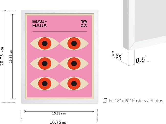 Poster Master Bauhaus Poster - Lavender Evil Eye Print - Geometric Art - Chic Boho Art - Mid Century Modern Art - Contemporary Art - Great Living Room or Bedroom Wall Decor - 16x20 White Framed