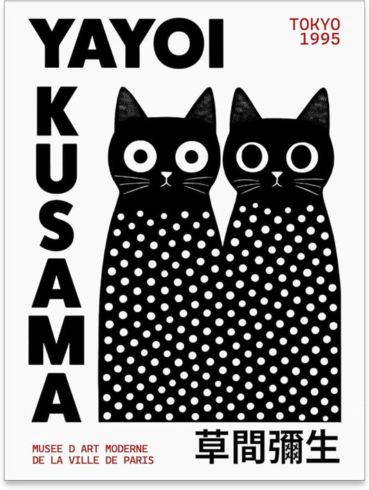 EOLRCIG Black and White Cute Abstract Cat Wall Art Japanese Yayoi Kusama Canvas Poster Modern Fashion Minimalist Painting for Living Room Wall Decor 08x10 inch Unframed Cat Lover Gifts