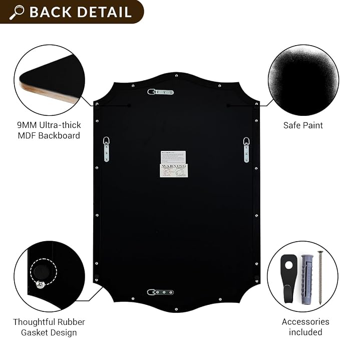 ANDY STAR 20"x30" Black Vanity Mirror, Mirrors for Bathroom Sink, Black Scalloped Mirror in Premium Stainless Steel Thin Frame, Elegant Curved Scallop Design, Ideal for Home Remodel