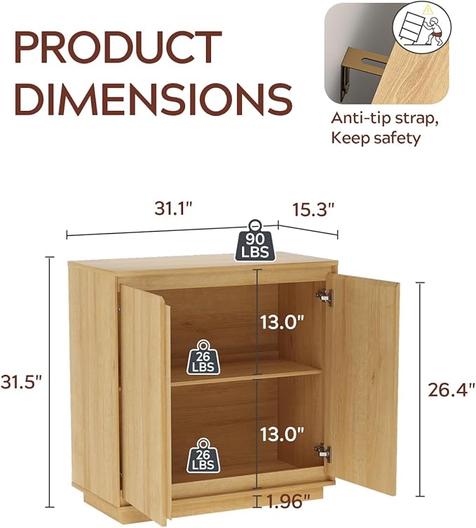 3pcs Sideboard Cabinet Buffet Cabinet with Storage with Adjustable Shelves and Handle-Free Design Suitable for Kitchens,Hallway,and Living Rooms Natural Oak