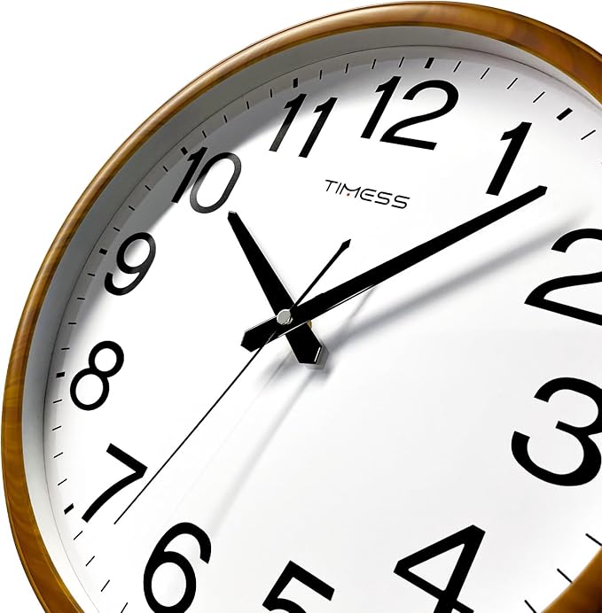 TIMESS Wall Clock, Classic Wood Style Finish, 16 Inch Non-Ticking Silent Battery Operated Analog Clock, Ideal Retro Decor for Home, Bedroom, Living Room, Kitchen, Bathroom, Office(Wood Yellow)
