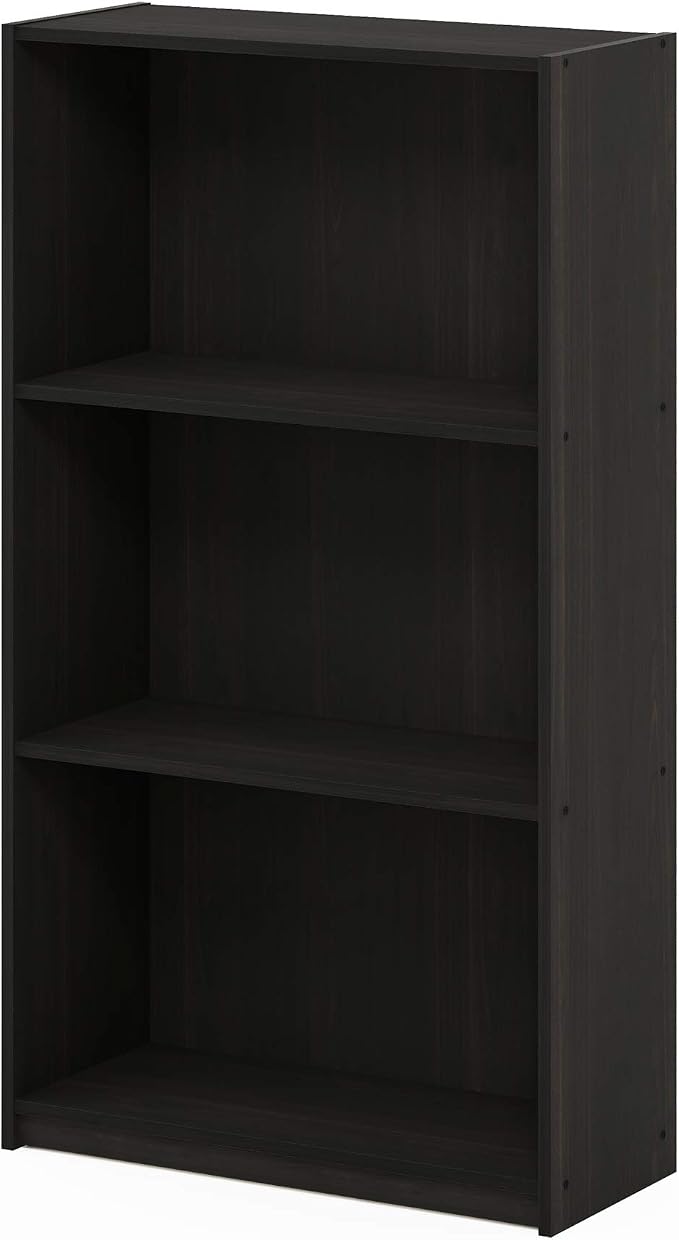 Furinno BASIC Book Shelf, 3-Tier Bookshelf with Open Shelves, Standing Bookcase, 9.3" x 21.8" x 39.5", for Organization and Storage, for Living Room, Bedroom, Home Office, Espresso