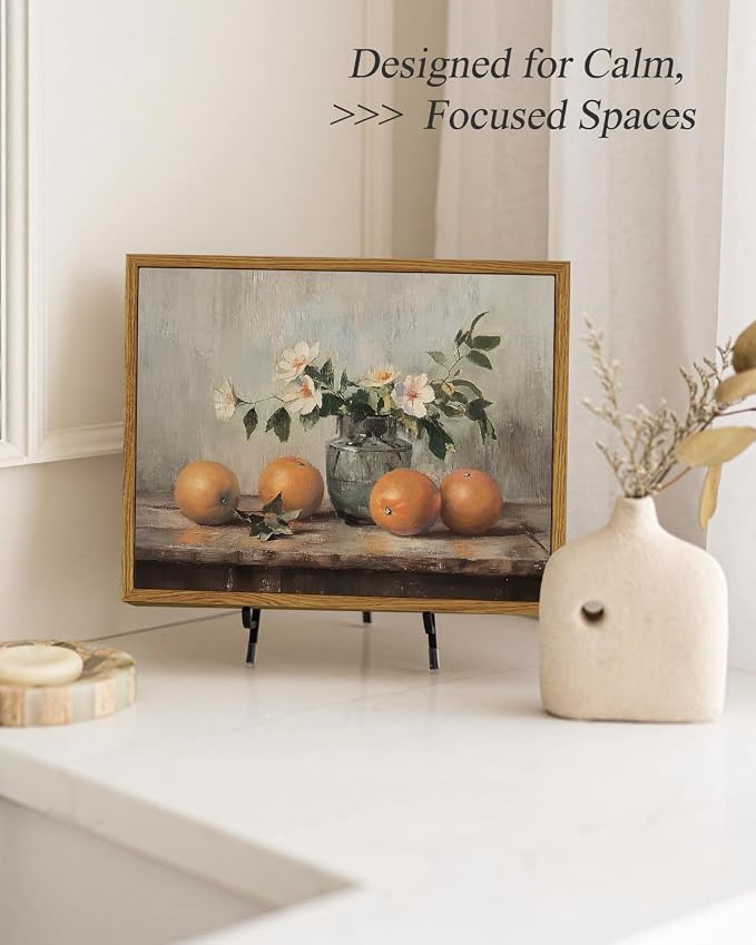 ARPEOTCY Framed Canvas Wall Art, Farmhouse Vintage Wall Decor, Oranges Still Life Painting for Country Kitchen Bedroom Shelf, Rustic Cottagecore Pictures Decorations, 8x10inch