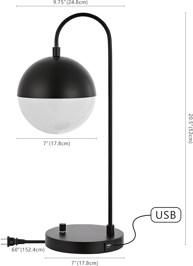 SAFAVIEH Lighting Collection Cappi Modern Black Orb 21-inch Bedroom Living Room Home Office Desk Dorm Study Nightstand Task Table Lamp (LED Bulb Included)