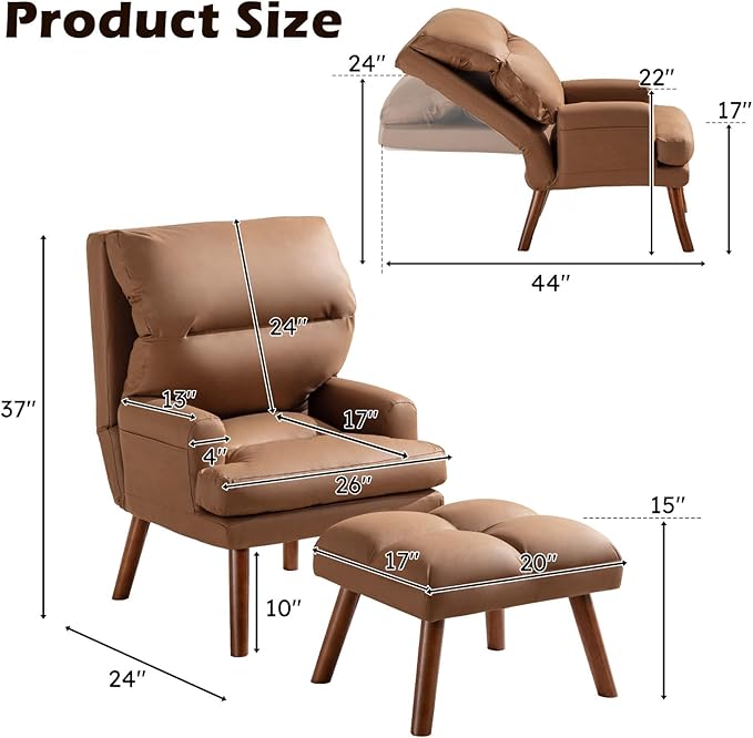 Modern Accent Chair with Storage, Single Sofa Armchair with Plump Back Pillow, Upholstered Comfy Chair for Living Room, Bedroom, Office (Brown)