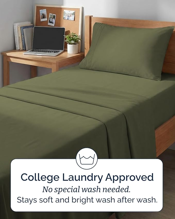 Twin XL Size 3 Piece Sheet Set - Comfy Breathable & Cooling Sheets - Hotel Luxury Bed Sheets for Women & Men - Deep Pockets, Easy-Fit, Soft & Wrinkle Free Sheets - Sage Green Oeko-Tex Bed Sheet Set