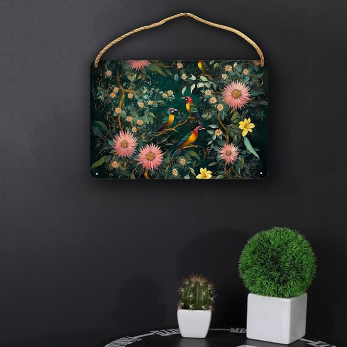 Botanical Bird Vintage Wooden Sign - 12x8 Inch Home Decors for Art Aficionados & Nature Lovers, Add a Dash of Retro Elegance to Your Space, Perfect for Seasonal Home Upgrades
