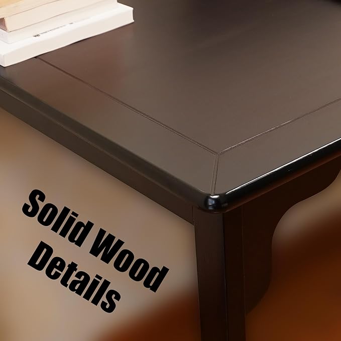 Solid Wood Desk with Drawer, Small Writing Desk for Small Spaces,Gaming Study Home Office Workbench woodenDesks for Work, 47 inch Wooden Computer Desk for Bedroom Black Walnut Color