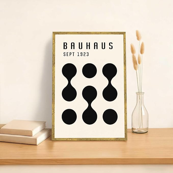 Framed Bauhaus Poster Canvas Wall Art Prints Modern Minimalist Aesthetic Art Print Wall Decor for Living Room Bedroom Office Apartment Decoration (Gold Framed,24L x36W)