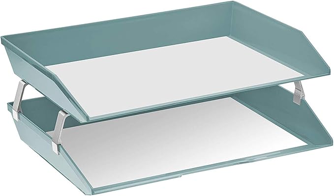 Acrimet Facility 2 Tier Letter Tray, Side Load, Letter Size/A4, Desktop File Organizer, Plastic (Solid Green Color)