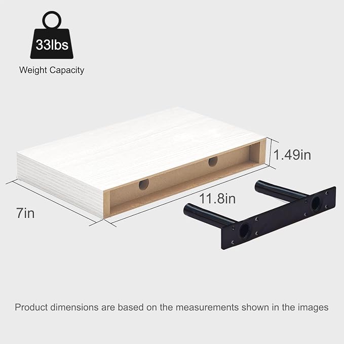 White Floating Shelves for Wall Set of 3, 11.8 Inch Small Wall Shelves for Bathroom Over Toilet, Kitchen & Bedroom Storage, Wall Mounted Shelf Set for Decor, Books & Toiletries