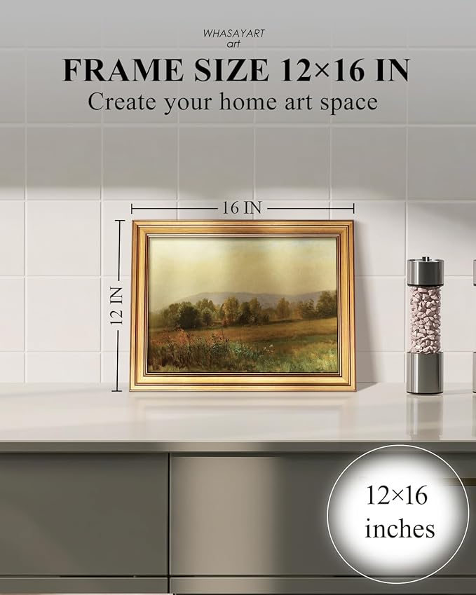 HUARCEY Gold Framed Vintage Wall Art for Living Room, Landscape Painting Prints Shelf Decor for Kitchen, Aesthetic Bedroom Wall Art, Best Gifts for Friends or Family - New England Landscape 16L x 12W