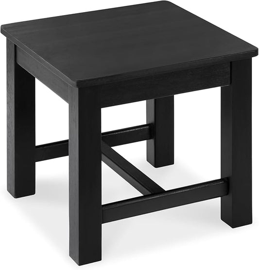 12 Inch Wooden Black Step Stool, Small Nature Beach Chair Under Desk, Indoor Acacia Wood Short Footstool for Living Room, Kitchen, Bathroom