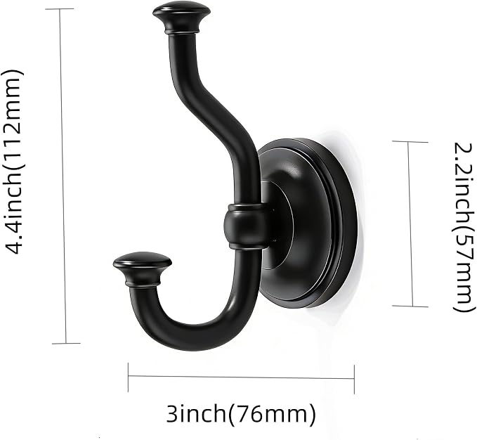 khtumeware 3 Pack 4-1/2 inch Zinc Alloy Vintage Wall Black Large Coat Hooks Suitable for Tile, Wood Board, Glass Walls, Bathroom, Entrance Hall, Kitchen, Multi-Functional Robe Hooks