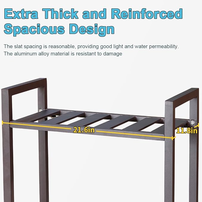Plant Stand for Versatile Decor - Indoor/Outdoor Aluminum Stand with 300 LBS Strength, Sized L21.6 x W11.8 x H38.5 inch - Perfect for Patios, Gardens, Living Rooms, Greenhouse Shelving