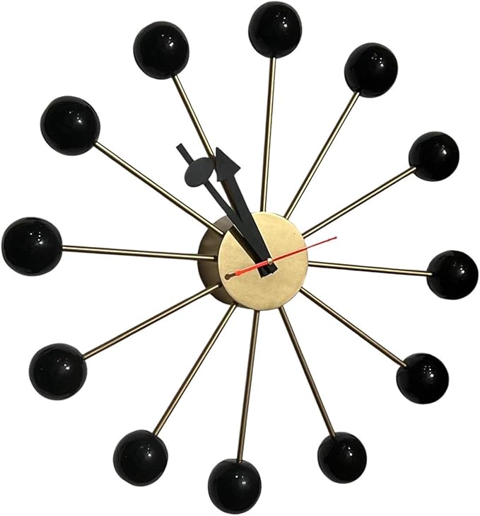 Mid Century Modern Ball Clock: George Nelson Style Wood Wall Decor (Black, 30 Inch)