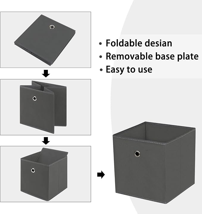 Foldable Storage Cubes Bins ,11 Inch Cloth Storage Cube Fabric Storage Box Cubes Organizer Baskets with Dual Handles for Home Organizer Set of 6 (Grey)