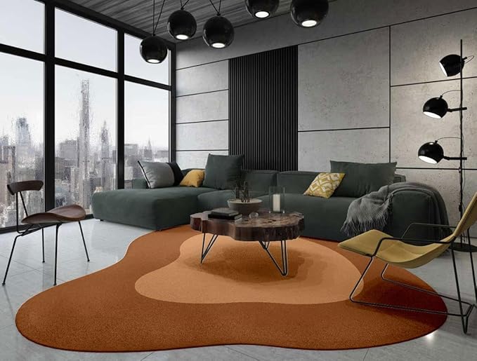 Tan Brown Irregular Rug Washable Non Slip Irregular Shaped Area Rug for Bedroom Living Room Farmhouse Modern Abstract Unique Designer Rug Minimalist Boho Meetingroom Home Office Foldable Carpet 8ft