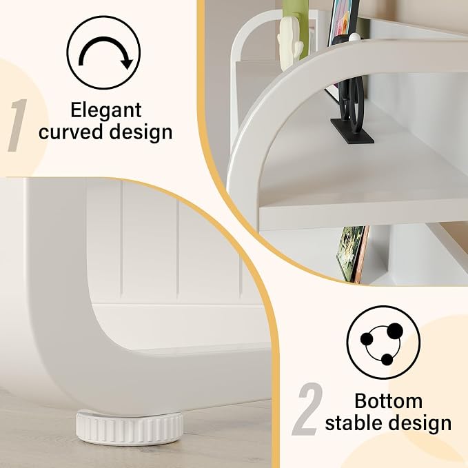 MaverickFurni White Desk with Hutch, 47 Inch Computer Desk with 3 Drawers for Bedroom, Study Writing Desk with Shelves for Small Spaces, Adjustable Feet