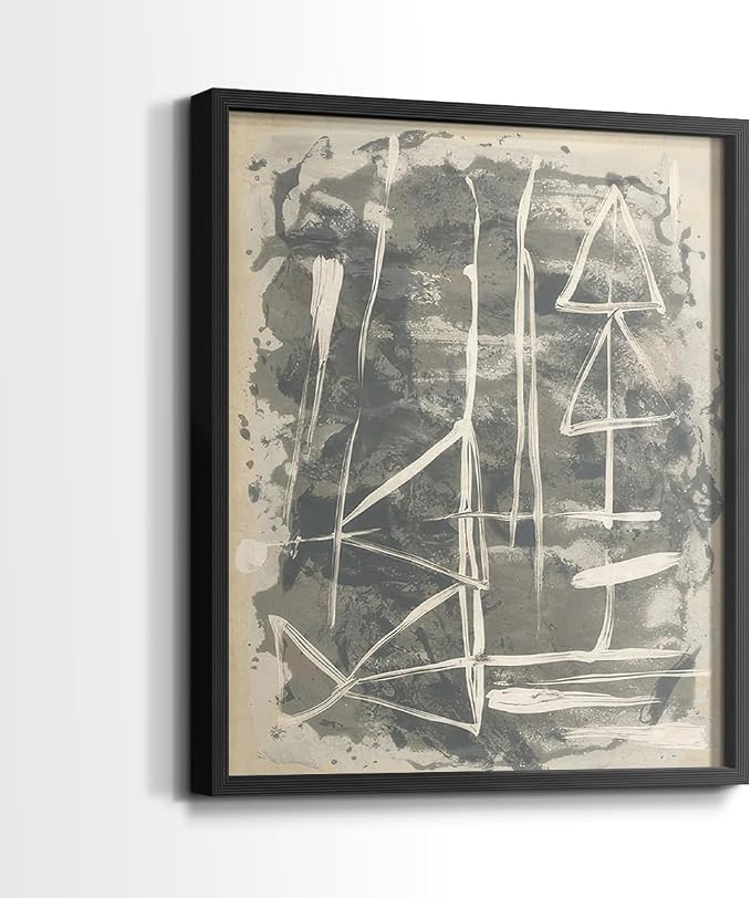 Renditions Gallery Set of 2 Peel & Stick Framed Prints, Trendy Abstract Wall Art, Textured Linework Striking Wall Decor, Re-Stickable - Ready to Hang - 8"x10" - Black Frame LT588