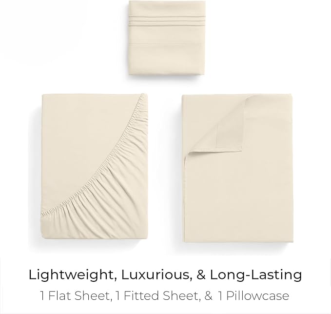 Mellanni Twin XL Sheets Set - 3 PC Iconic Collection Bedding - Hotel Luxury, Extra Soft, Cooling Bed Sheets - Wrinkle, Fade, Stain Resistant (Twin Extra Long, Golden Ivory)