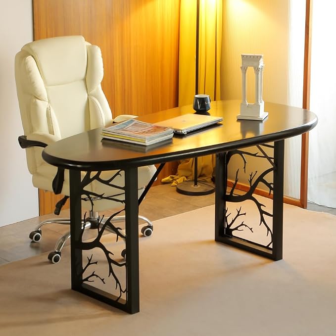 28 inch Table Legs Set of 2 - Heavy Duty Metal Desk Base with Nature-Inspired Laser Cut Design, for Industrial Modern Dining Table, Easy Installation (E)