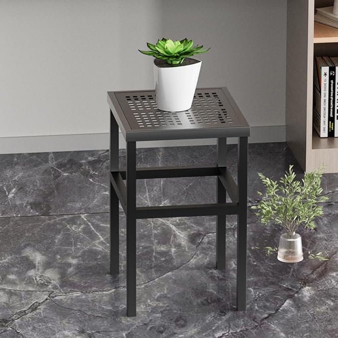 Plant Stand - Indoor/Outdoor Extra-Sturdy 23" tall Aluminum Plant Stand – Ideal for Patios, Gardens, Living Room Decoration (Black)