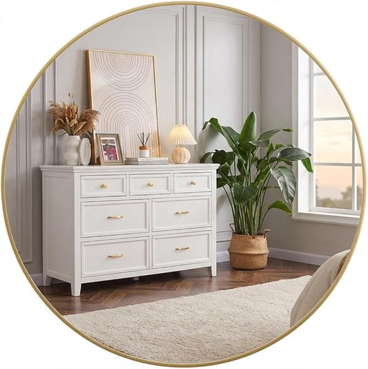 18 Inch Round Mirror, Gold Circle Mirror for Bathroom, HD Eco-Friendly Round Bathroom Mirror for Over Sink, Small Matte Gold Metal Framed Wall Mirror for Wall, Vanity, Entryway, Easy to Install