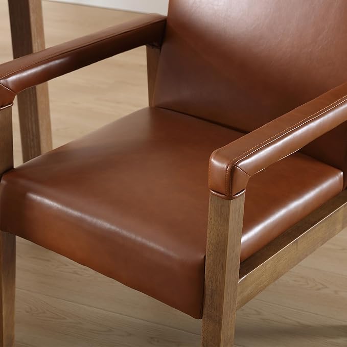Mid Century Modern Dining Chairs Set of 6 Faux Leather Upholstered Living Room Side Chair, Kitchen Arm Chair with Solid Wood Legs for Home Kitchen & Restaurant, PU Brown