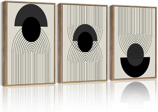 Drsoum Black Boho Wall Art Framed Modern Decor Bohemian Wall Decor Abstract Geometry Lines Prints Ready to Hang 11x14in Natural Framed