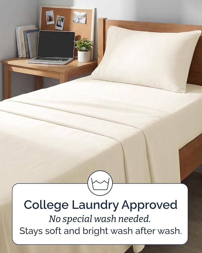 Twin XL Size 3 Piece Sheet Set - Comfy Breathable & Cooling Sheets - Hotel Luxury Bed Sheets for Women & Men - Deep Pockets, Easy-Fit, Soft and Wrinkle Free Sheets - Off White Oeko-Tex Bed Sheet Set